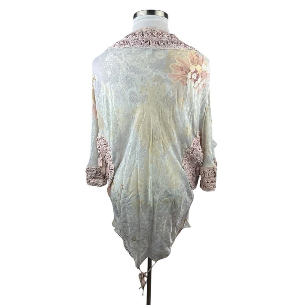 Emamo Silk Floral Sheer Tunic Blouse M Coquette Cottage Romantic Peasant Boho - Picture 11 of 16